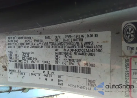 2014 Ford Fiesta St z USA, uszkodzony, nr VIN 3FADP4GX0EM142950